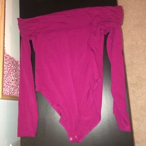 Magenta off the shoulder long sleeve bodysuit